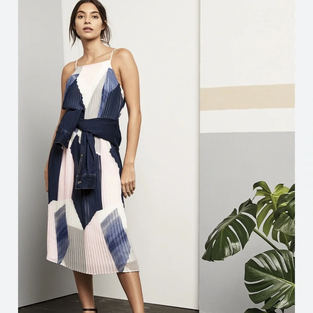 EUC Banana Republic Color Block Pleated Midi Dress - Picture 3 of 6